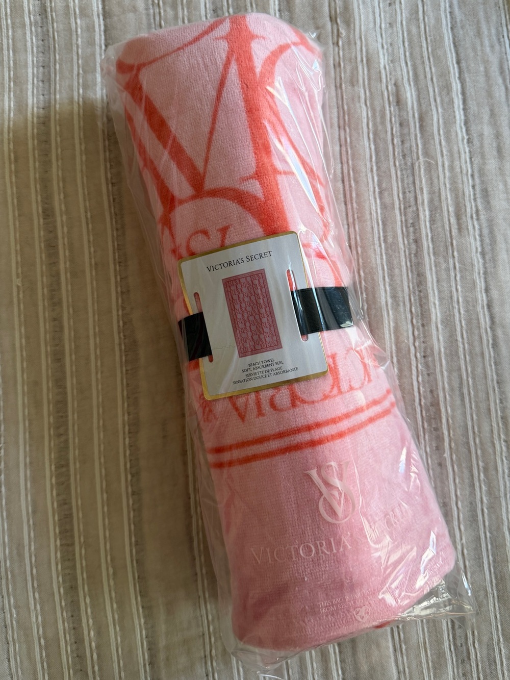 Victoria's Secret Pink and Coral Graphic Logo Towel